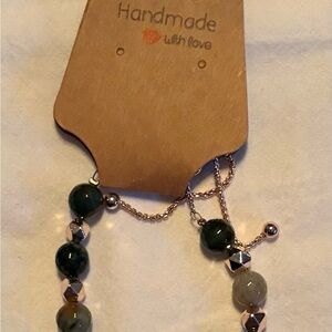 Handmade Bracelet with Green and Silver Beads